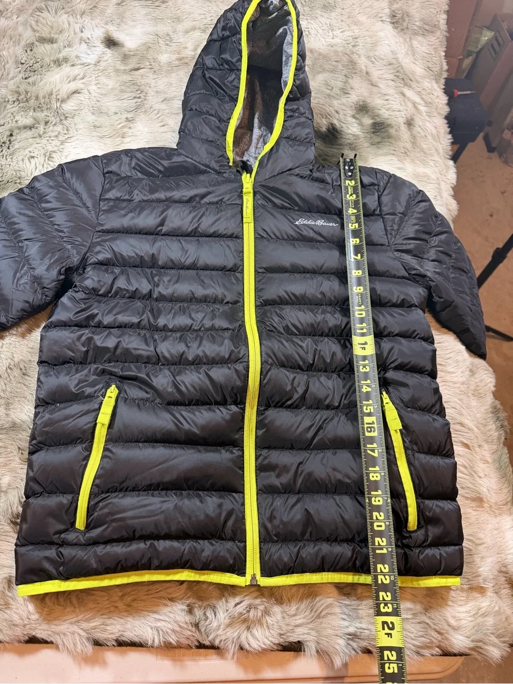Eddie Bauer Kids L (14/16) Reversible Hooded Puffer Jacket - Black, Gray, & Neon